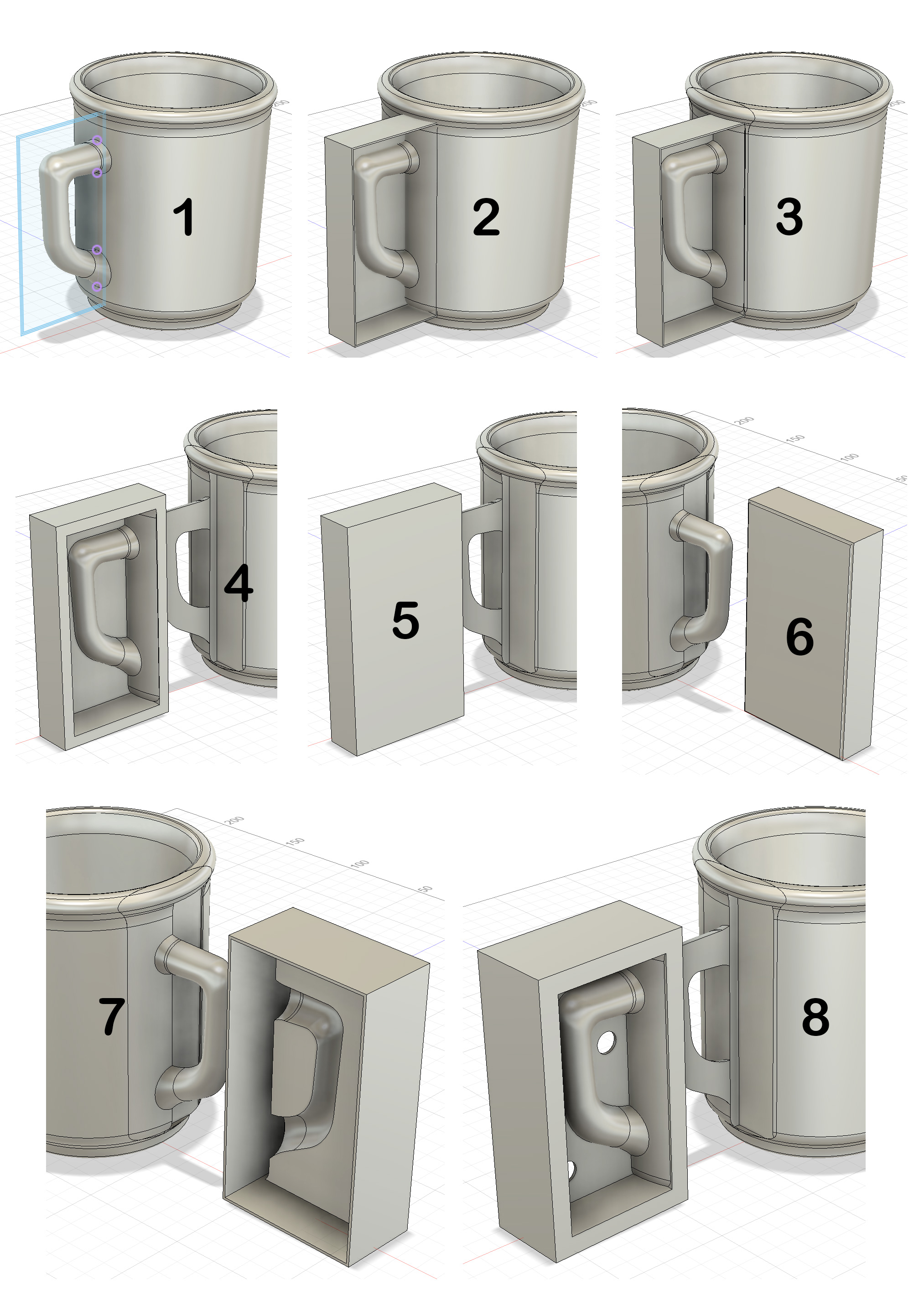 Drawing a mug handle block mold shell