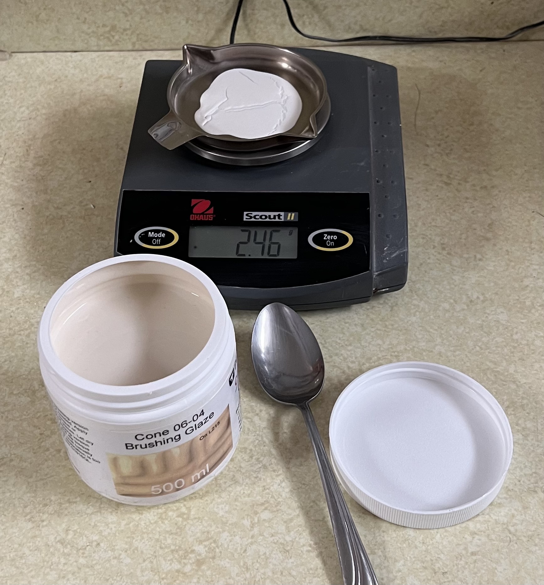 Weighing a glaze sample