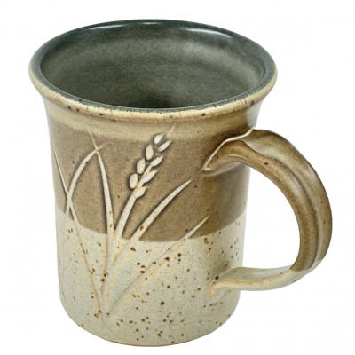 Bamboo tan incised stoneware mug