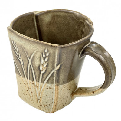 Bamboo tan incised stoneware mug