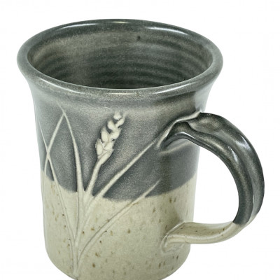 Black and white incised stoneware mug