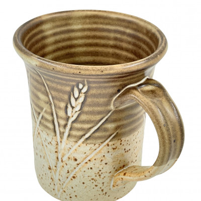 Bamboo tan incised stoneware mug
