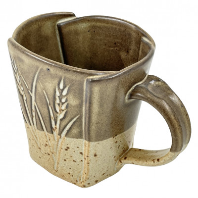 Bamboo tan incised stoneware mug