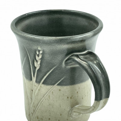 Black and white incised stoneware mug