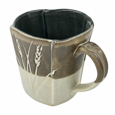 Bamboo tan incised stoneware mug