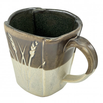 Bamboo tan incised stoneware mug