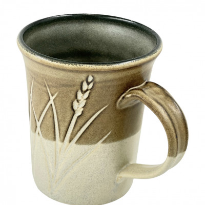 Bamboo tan incised stoneware mug
