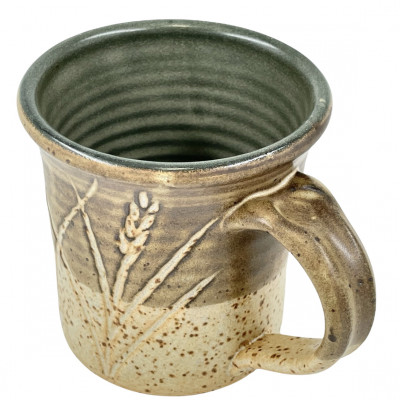 Bamboo tan incised stoneware mug