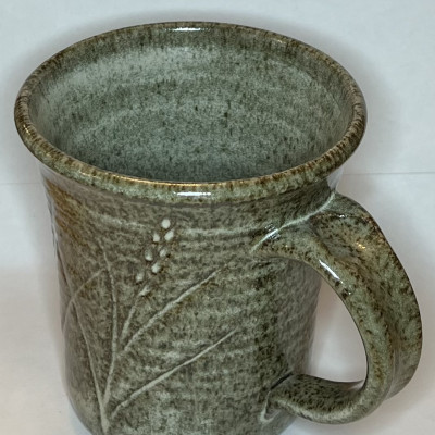White glazed speckled iron stoneware mug
