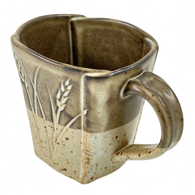 Bamboo tan incised stoneware mug