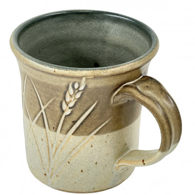 Bamboo tan incised stoneware mug