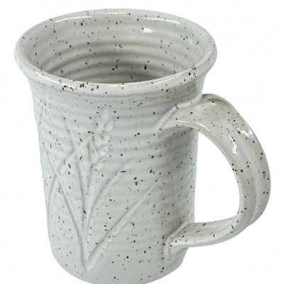 White glazed speckled stoneware mug