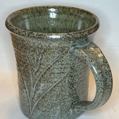 White glazed speckled iron stoneware mug