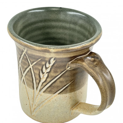 Bamboo tan incised stoneware mug