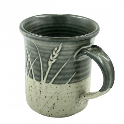 Black and white incised stoneware mug