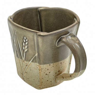 Bamboo tan incised stoneware mug