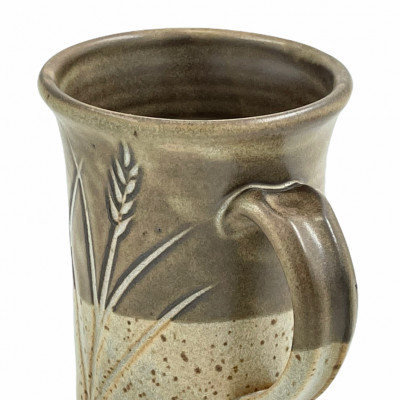 Bamboo tan incised stoneware mug