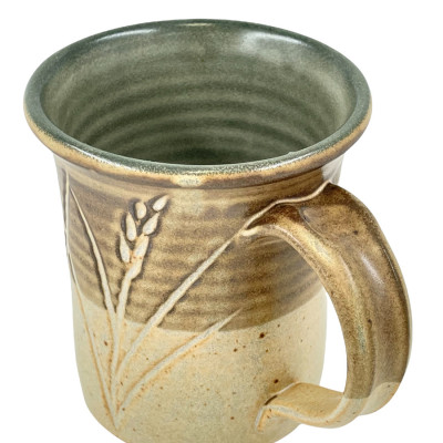 Bamboo tan incised stoneware mug