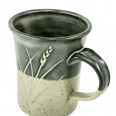 Black and white incised stoneware mug
