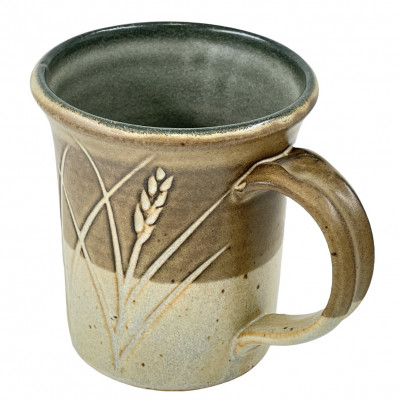 Bamboo tan incised stoneware mug