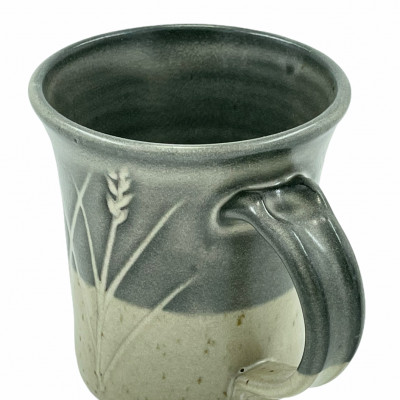 Black and white incised stoneware mug
